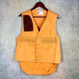 VTG 70s Hunting Vest Sz L Tan Shooting Pockets USA Utility Apache Brand